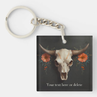 Porte-clefs Boho Chic Aquarelle Minimaliste Vache Florale Crân