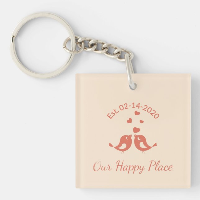 Porte-clefs Boho custom Est Date Love Birds (Devant)