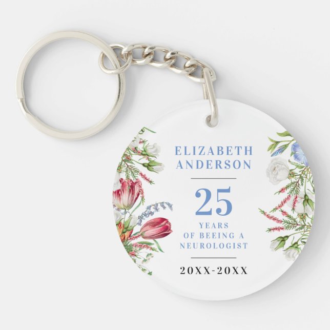Porte-clefs Boho Femme Retire Pastel Blue Floral Anniversaire (Devant)
