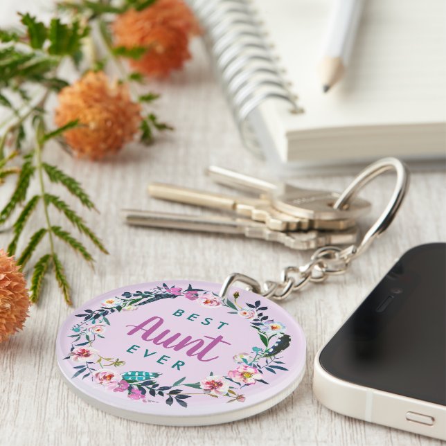 Porte-clefs Boho Floral Wreath Meilleure Tante Jamais Photo (Devant droit)