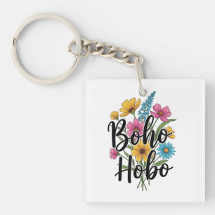 Porte-clefs Boho Hobo design bouquet de fleurs