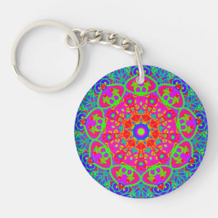 Porte-clefs Boho Mandala Porte - clé double face bleu rose
