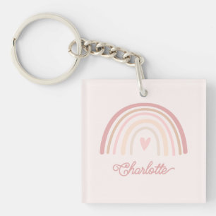 Porte-clefs Boho personnalisé Beige Blush Rainbow