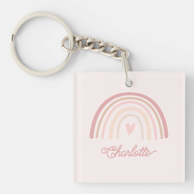 Porte-clefs Boho personnalisé Beige Blush Rainbow (Devant)