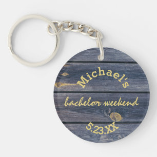 Porte-clefs Bois Bleu Rustique Monogramme Week-end Célibatai