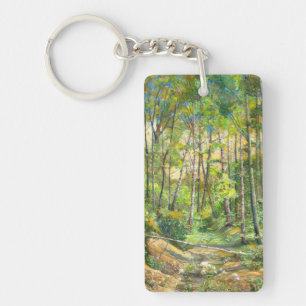 Porte-clefs Bois peinture aquarelle sur soie