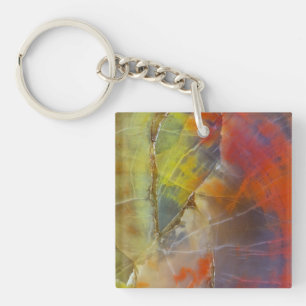 Porte-clefs Bois pétrifié aux couleurs de l'arc-en-ciel
