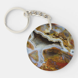 Porte-clefs Bois Pétrifié Avec Cristaux