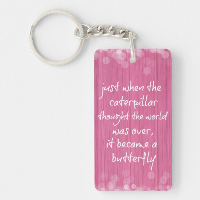 Porte-clefs Bois rose avec citation de papillon inspirant (Devant)