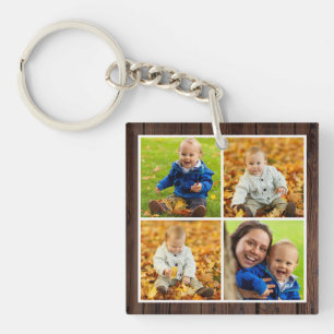 Porte-clefs Bois rustique Monogramme personnalisé Famille Phot