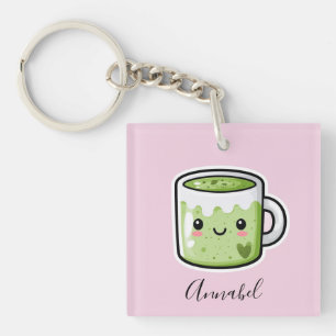 Porte-clefs Boisson Matcha personnalisée et gâteau
