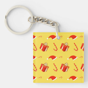Porte-clefs Boîte cadeau de Noël sucre de canne chapeau de Noë