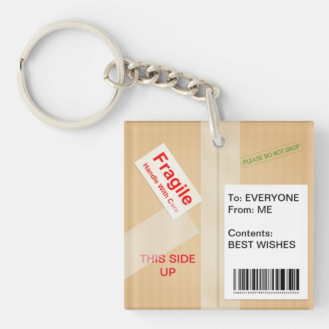 Porte-clefs Boîte d'expédition miniature Texte personnalisé Wh (Devant)