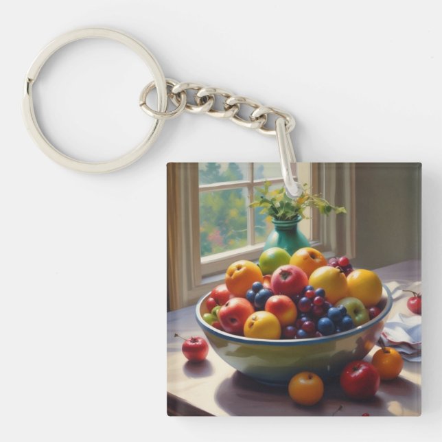 Porte-clefs Bol de fruit sur table peinture à l'huile classiqu (Devant)
