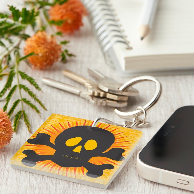 Porte-clefs Bold Skull and Crossbones with Orange Burst (Créateur téléchargé)