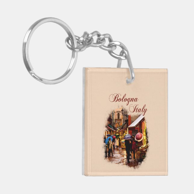 Porte-clefs Bologne, Italie : Shopping sous la pluie (Devant gauche)