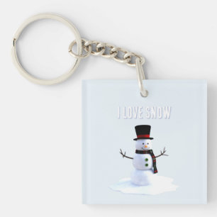 Porte-clefs Bonhomme de neige avec chapeau et écharpe. J'aime