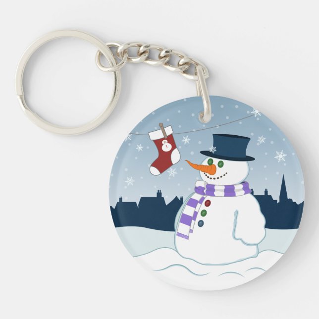 Porte-clefs Bonhomme de neige et Noël de bas (Devant)