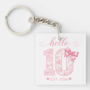 Porte-clefs Bonjour 10 Anniversaire   Rose Bonjour 10 Année pe