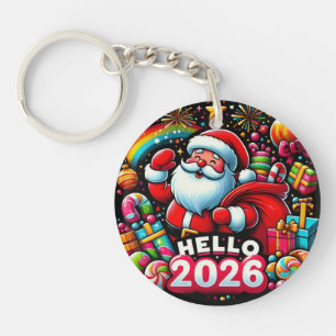 Porte-clefs Bonjour 2026 Père Noël Noël Personnalisé Nouvel An