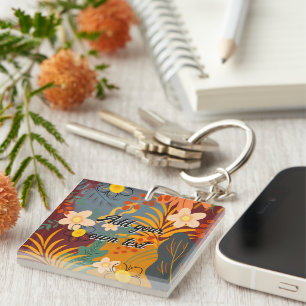 Porte-clefs Bonjour Printemps Heure du bonheur, Fleurs tropica