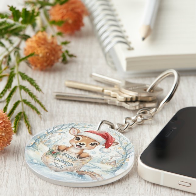 Porte-clefs Bonne année 2027 avec le cerf de Noël (Devant Droit)
