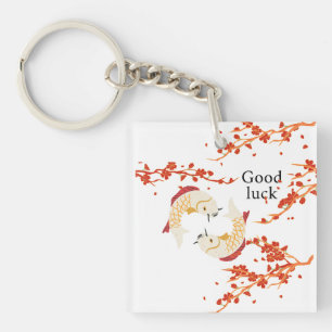 Porte-clefs Bonne chance Poisson Koi avec Sakura Japonais él