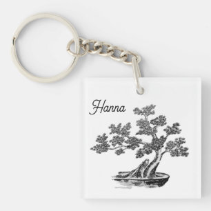 Porte-clefs Bonsai - Style chinois - noir et blanc