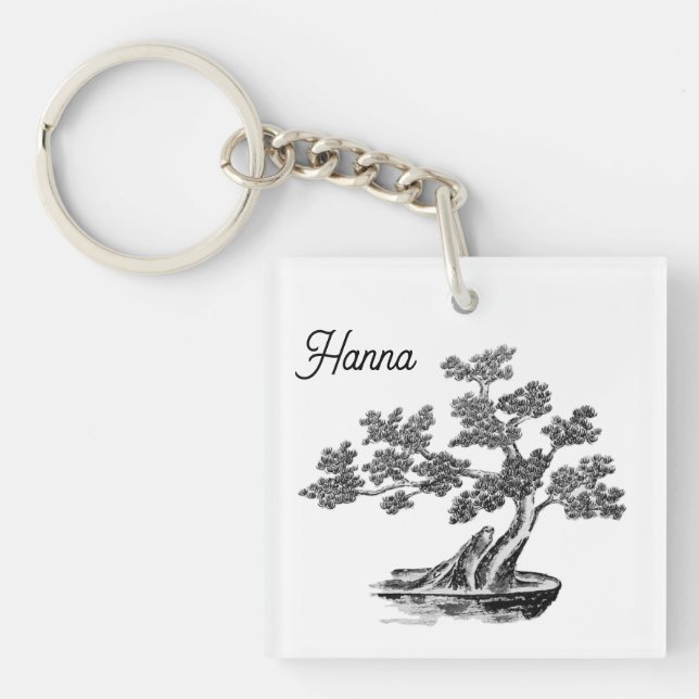 Porte-clefs Bonsai - Style chinois - noir et blanc (Devant)
