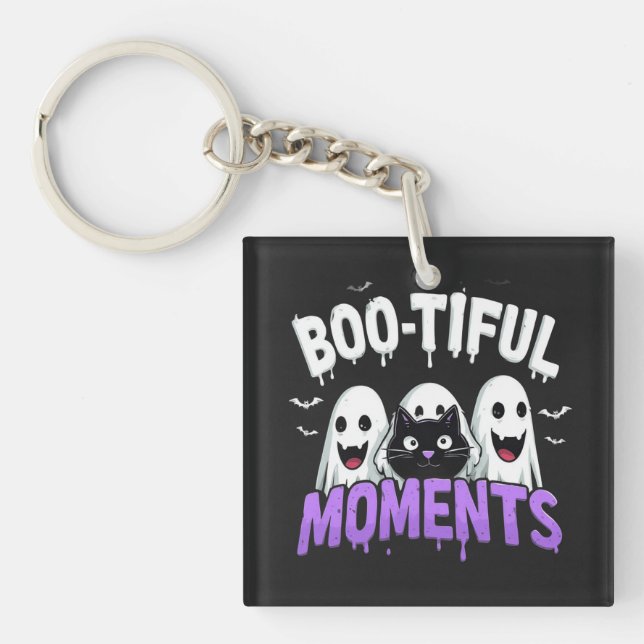 Porte-clefs Boo-Tiful Moments Cute Halloween Ghosts and Bats (Devant)