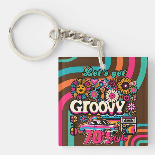Porte-clefs Boogie d'anniversaire Retro Disco sur mesure 70's  (Devant)