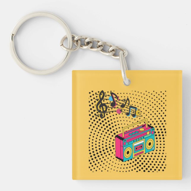 Porte-clefs Boombox audio rétro. (Devant)