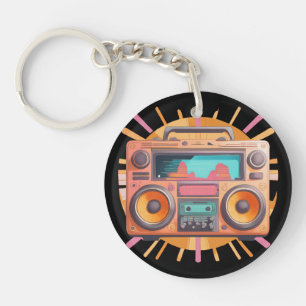 Porte-clefs Boombox retro coloré des années 80 avec un coup de