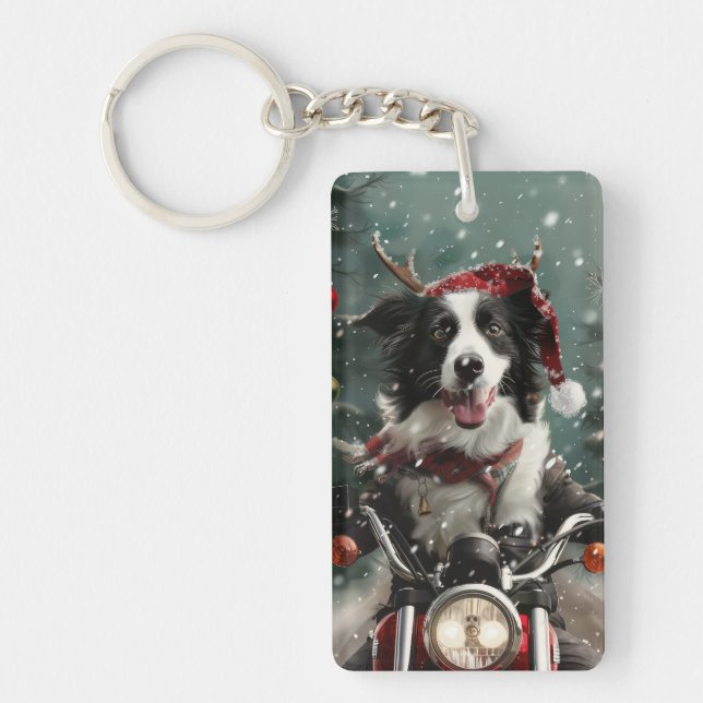 Porte-clefs Bordure Collie Chien équitation Moto Noël (Devant)