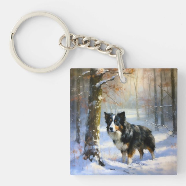 Porte-clefs Bordure Collie Laisser neiger Noël (Devant)