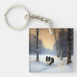 Porte-clefs Bordure Collie Laisser neiger Noël