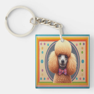 Porte-clefs Bordure colorée du chien de caniche réaliste et él