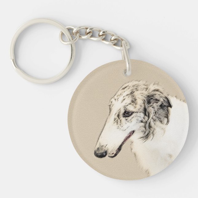 Porte-clefs Borzoi (Argent Brindle) Peinture Chien Art origina (Devant)
