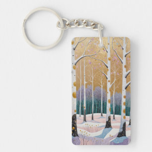 Porte-clefs Bosquet de trembles doré : un rêve d'hiver