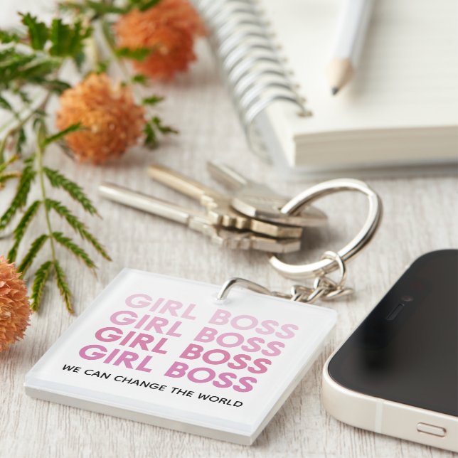 Porte-clefs Boss de fille rose moderne Meilleur cadeau de fill (Devant Droit)