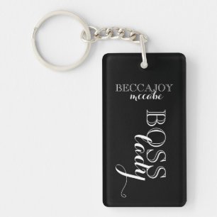 Porte-clefs Boss Lady Script Nom personnalisé Noir Blanc