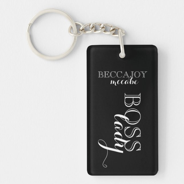 Porte-clefs Boss Lady Script Nom personnalisé Noir Blanc (Devant)