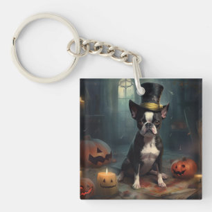 Porte-clefs Boston Terrier Citrouille Halloween effroi