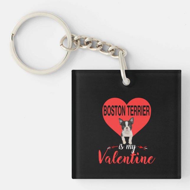 Porte-clefs Boston Terrier est mon cadeau Valentine (Devant)