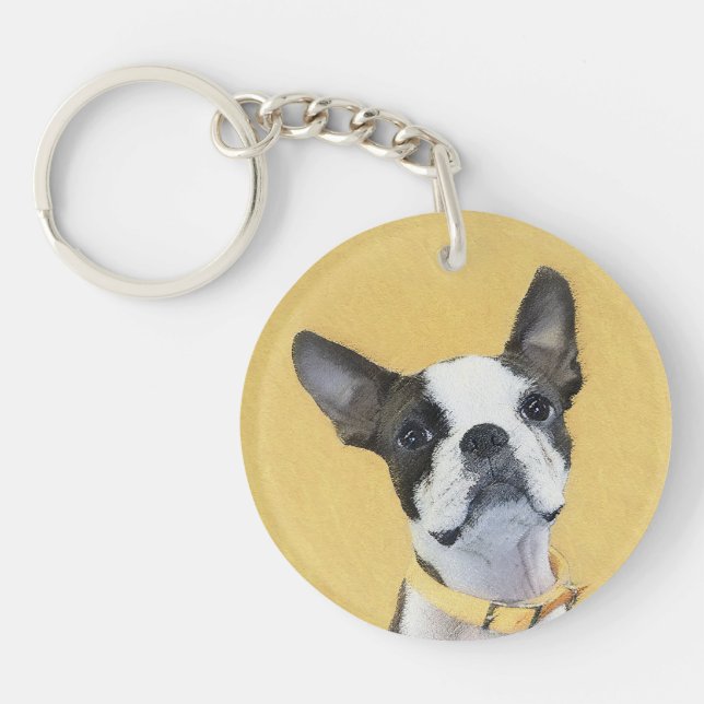 Porte-clefs Boston Terrier Peinture - Cute Original Chien Art (Devant)