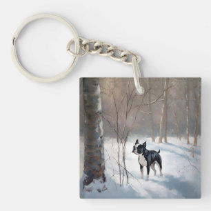 Porte-clefs Boston Terrier Qu'il Neige Noël