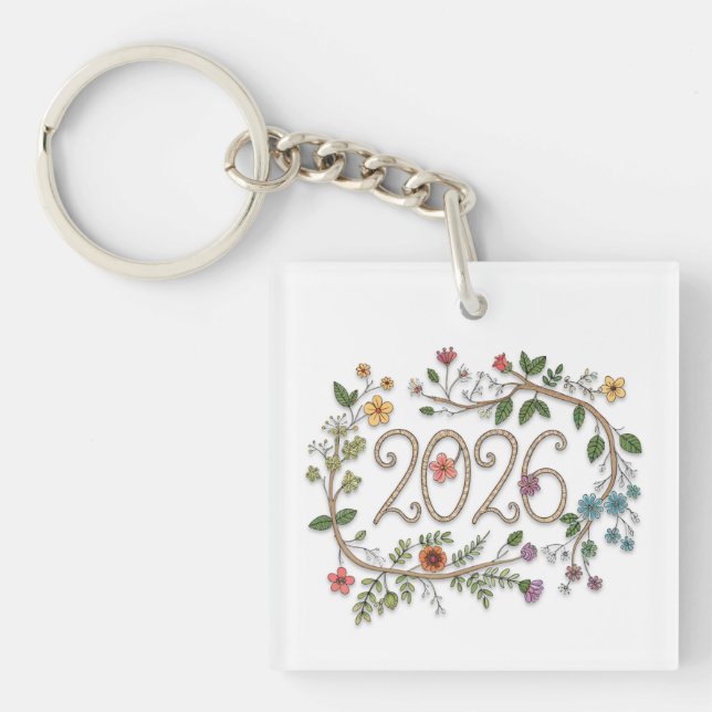 Porte-clefs Botanical 2026 Typography with Flowering Vines  (Devant)