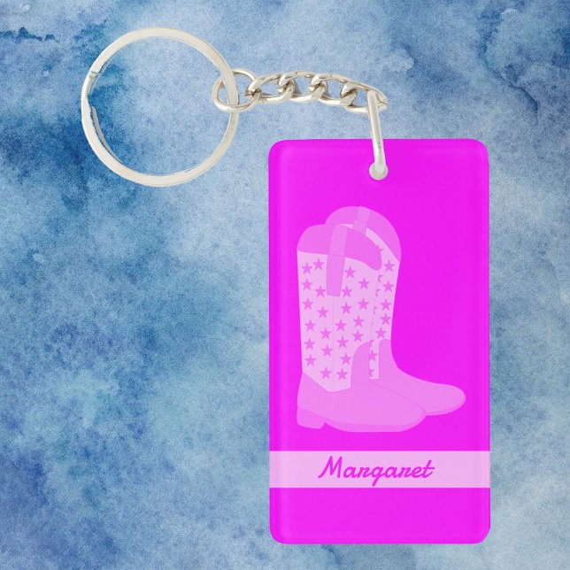 Porte-clefs Bottes Cowboy Étoiles rose Personnaliser (A key chain with pink cowboy boots and text you can personalize!)