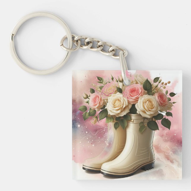 Porte-clefs Bottes de pluie et Roses (Devant)