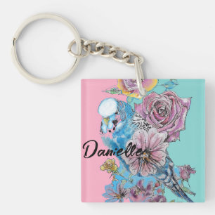 Porte-clefs Boucle à clé fleurie Rose Budgie Budgies bleu